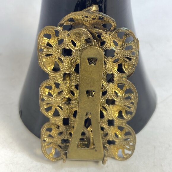 Antique Art Nouveau Fur Clip Dress Pin Filigree Goldtone Floral Rhinestone - Picture 13 of 13